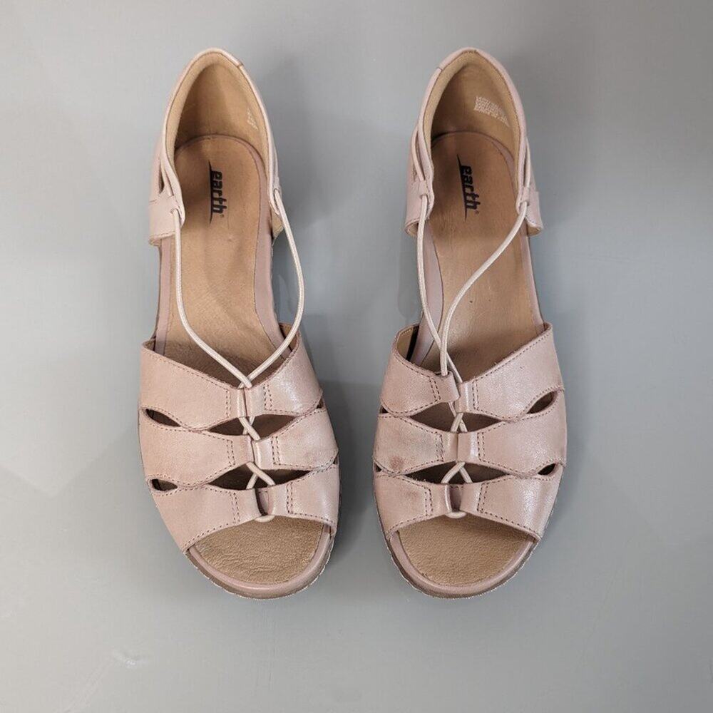 Earth Aloha Blush Pink Leather Open Toe Sandals Flat Strappy Slip On Size 10 - Picture 2 of 10